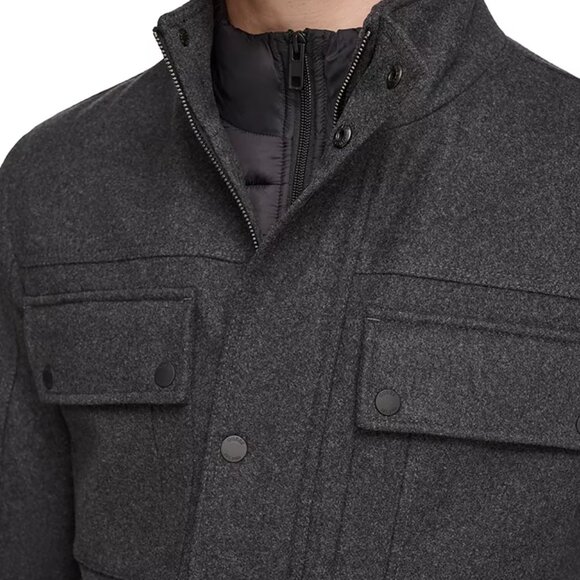 NEW GUESS Wool Blend Water Repellant Jacket Charcoal for men 462tn - Picture 4 of 7